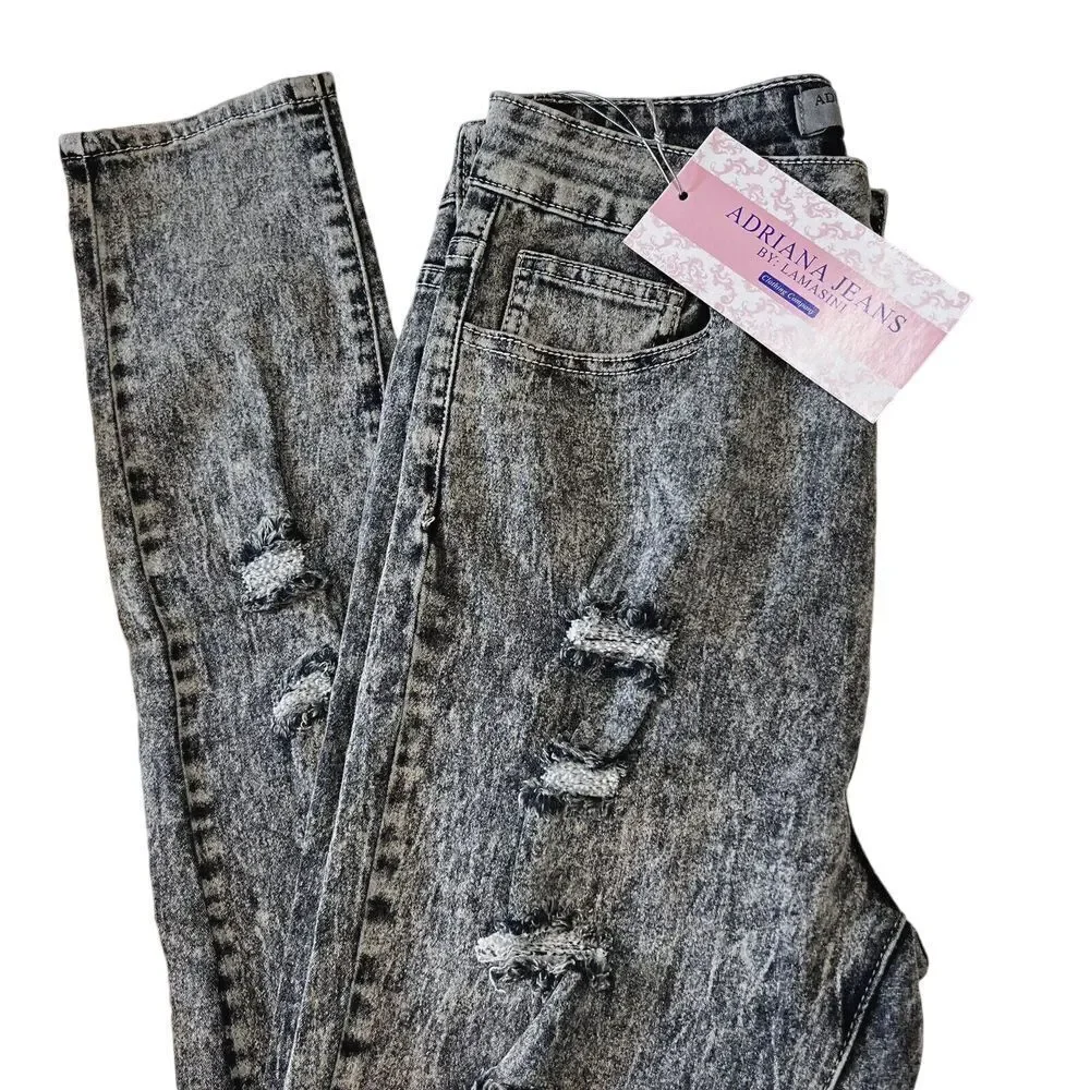 ADRIANA JEANS By LAMASINI Women's Jeans Ripped 5 Pockets Stretch Size 11